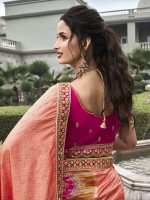 Peach Banarasi Silk Bridal Lehenga Choli